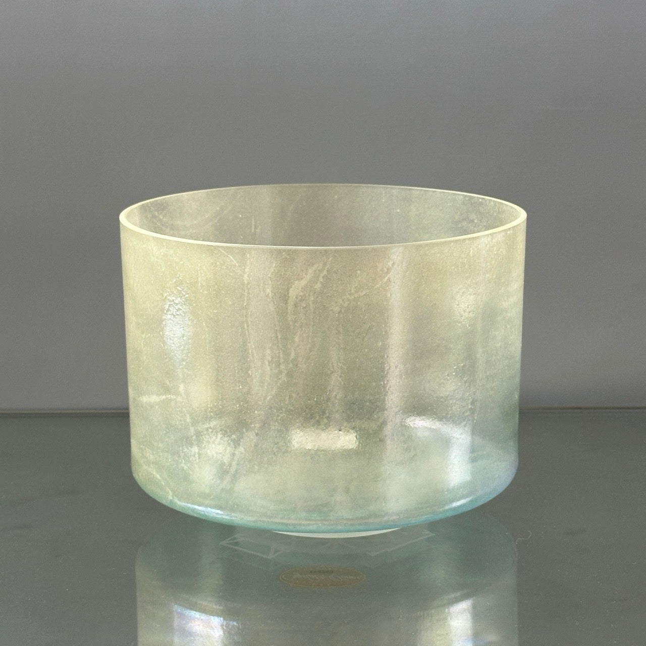 8" C#+40 Great Salt Lake Salt, Lemon Aura Gold, Aqua Aura Gold (Base) Alchemy™ Crystal Bowl® Side View