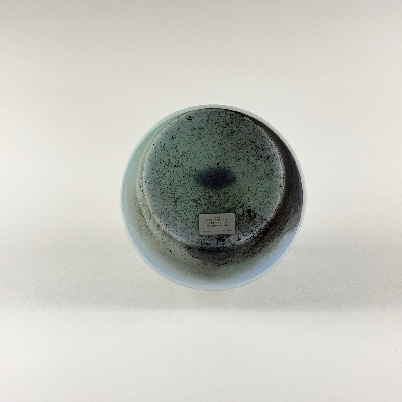 6” G0 Mt. Shasta Serpentine, White Light Angel Gold Frosted Inside Alchemy™ Crystal Bowl (Base View)