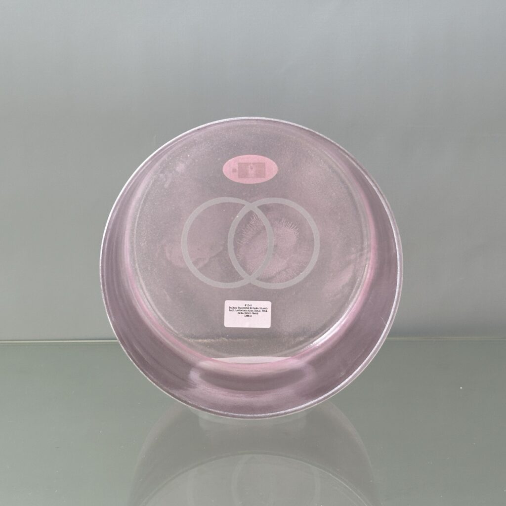 8" D+5 Sacred Feminine Kudaka Island Salt, Lavender Aura Gold, Pink Aura Gold (Base) Alchemy™ Crystal Bowl® Inside View