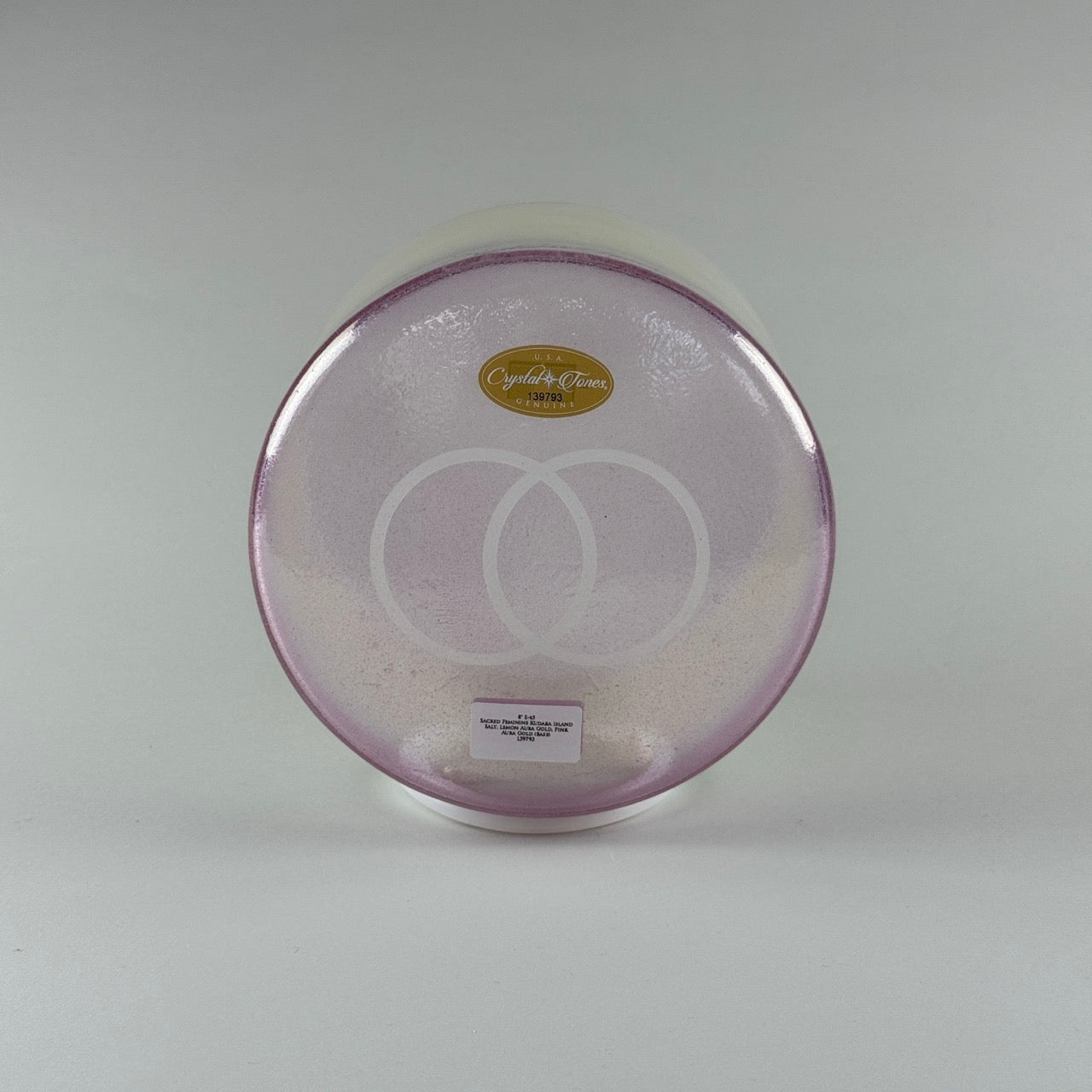 8” E-45 Sacred Feminine Kudaka Island Salt, Lemon Aura Gold, Pink Aura Gold (base) Alchemy™ Crystal Bowl (Base View)