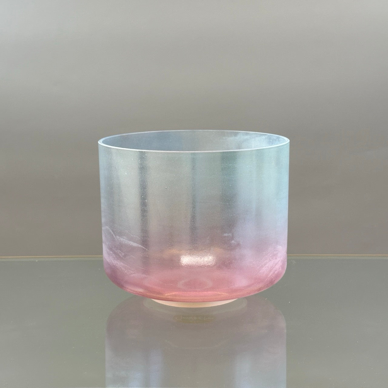 8" F#-40 Sacred Feminine Kudaka Island Salt, Aqua Aura Gold, Pink Aura Gold (Base) Alchemy™ Crystal Bowl® Side View