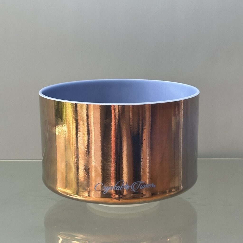 9" E-40 Egyptian Blue, Tibetan Quartz Copper Alchemy™ Crystal Bowl® Side View