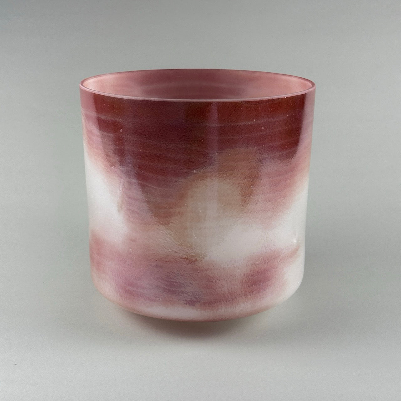 9” A-30 Morganite, White Light Aura Gold Celestial Rings, Frosted Inside Alchemy™ Crystal Bowl (Side View)
