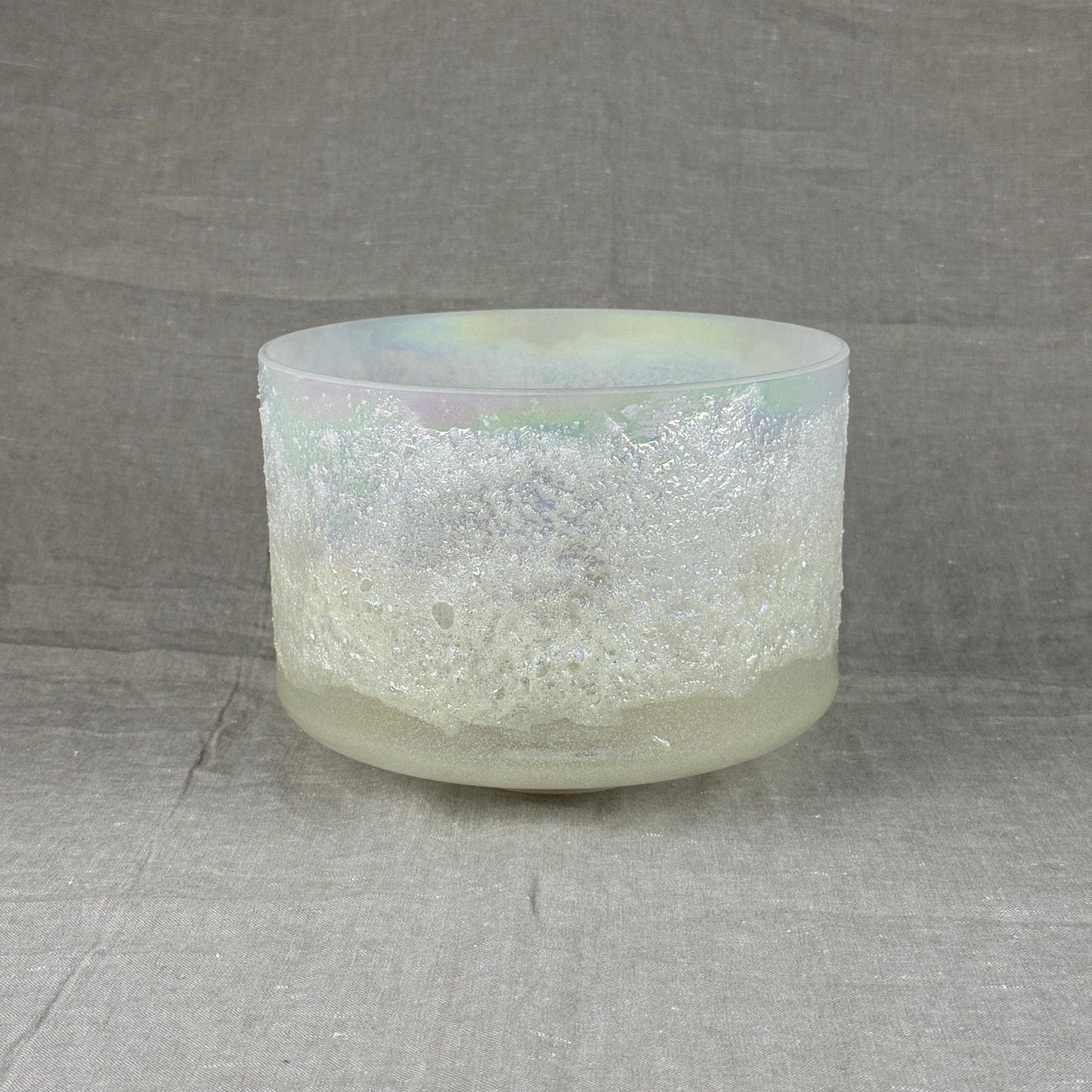 9" E-45 Lemurian Seed, Lemon Aura Gold, Platinum (Rim), Frosted Rim Inside  Alchemy™ Crystal Bowl
